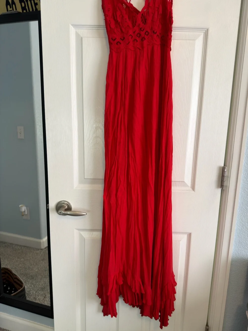 Free People Adella Red Lace-Trim Maxi Dress